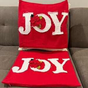 Pair Joy Applique Wool Holiday Square Christmas Pillow Covers by Living Quarters